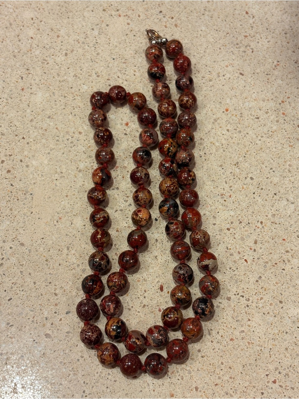 Handmade Red Poppy or Leopardskin Jasper Beaded Necklace 24”